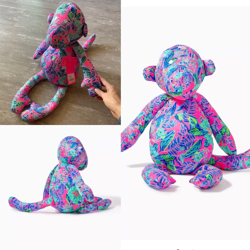 NWT Lilly Pulitzer Johnny B Monkey Stuffed Animal Pink Isle Lil Earned Stripes